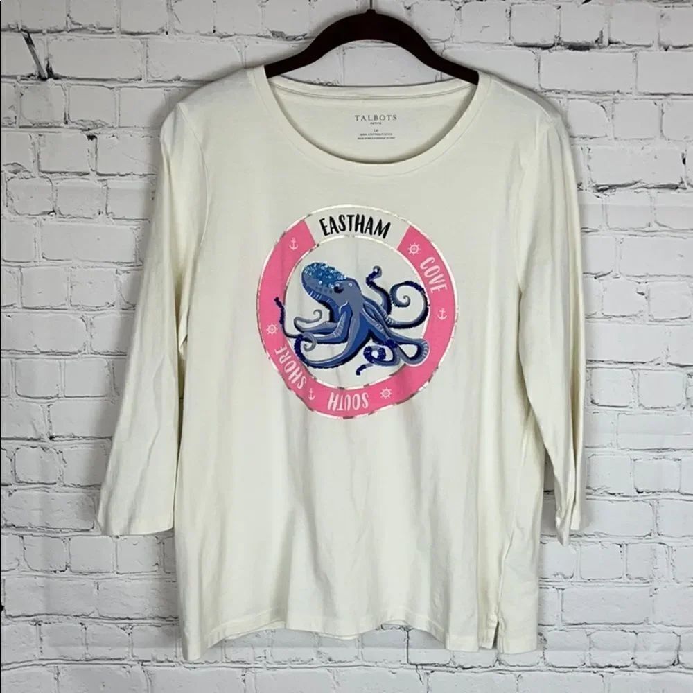 Talbots Octopus Graphic Tee Size Petite Large